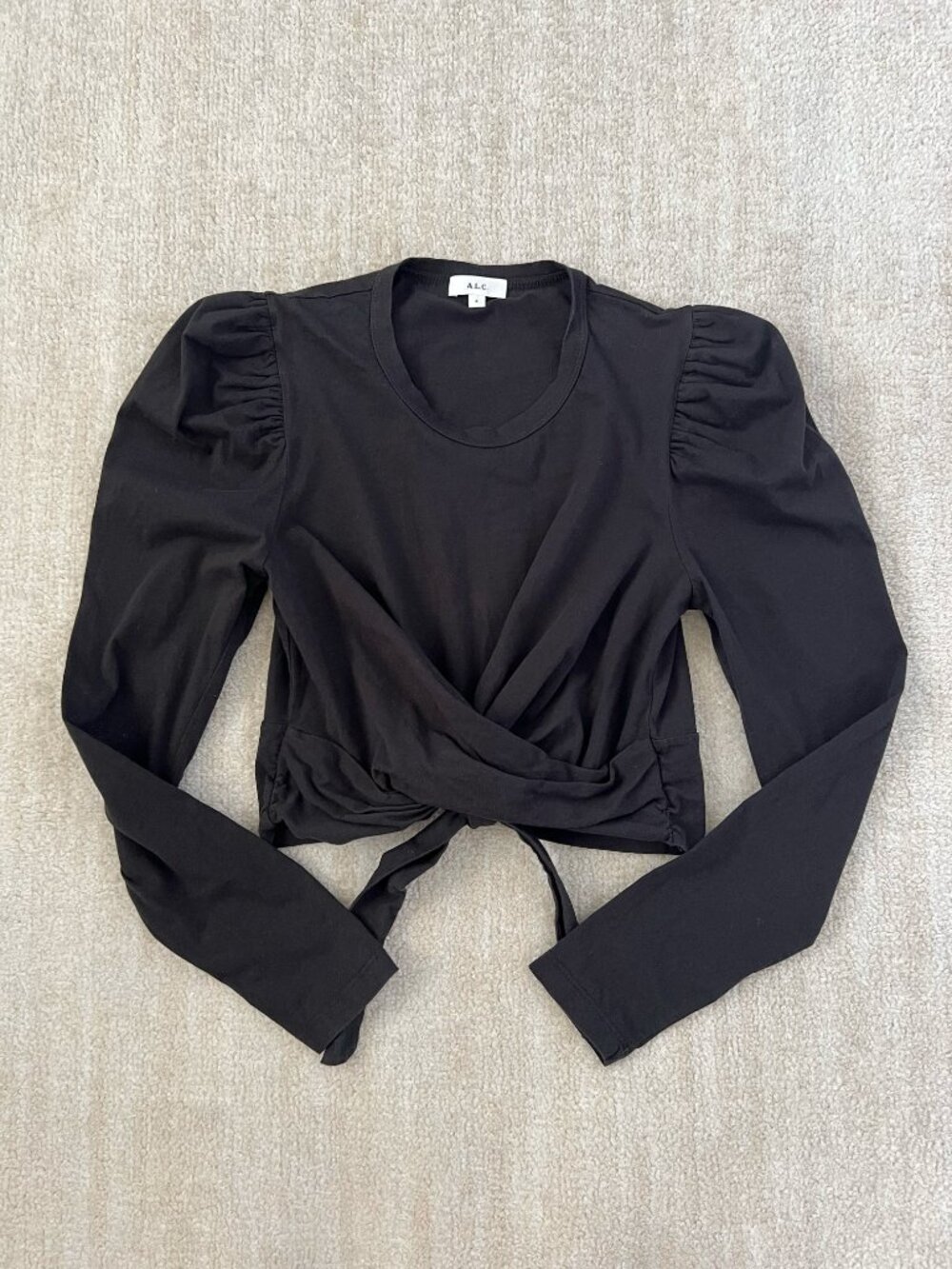 A.L.C. Mandy Black Long Sleeve Cotton Crop Top S